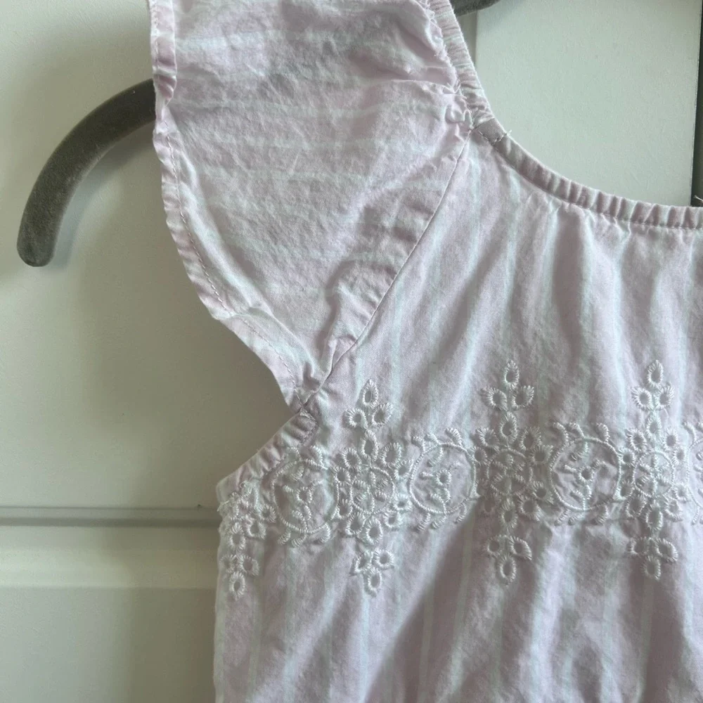 GAP Light Pink Eyelet Cotton Striped Flutter-Sleeve Dress